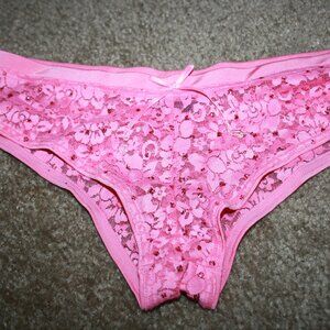 Victoria's Secret Sexy Little Things Panties Pink Sequins Lace Small Hiphugger